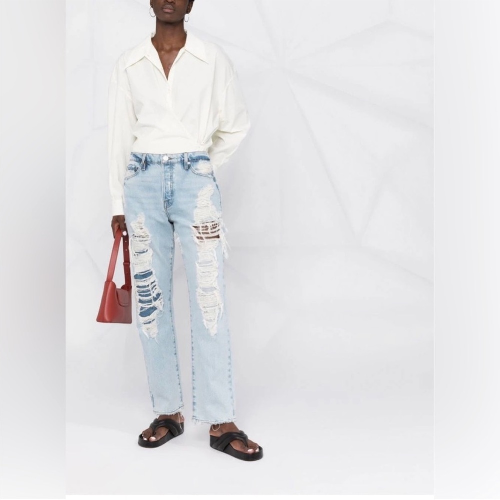 Frame Le Slouch Ripped Boyfriend Jeans 34 Distressed Grunge Festival
